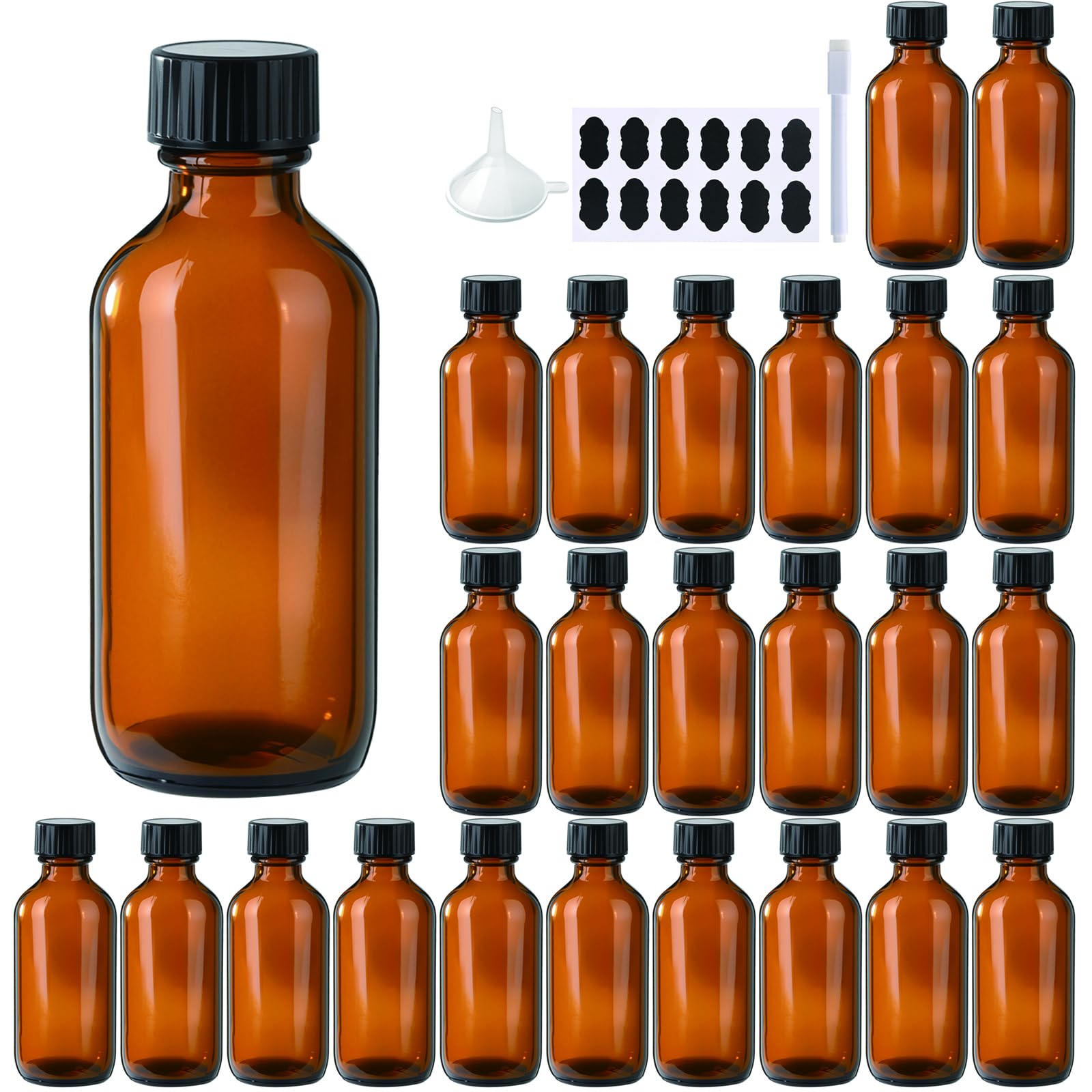 La botella BPFY ámbar Boston de 2 oz con tapa negra protege la luz y el contenido.