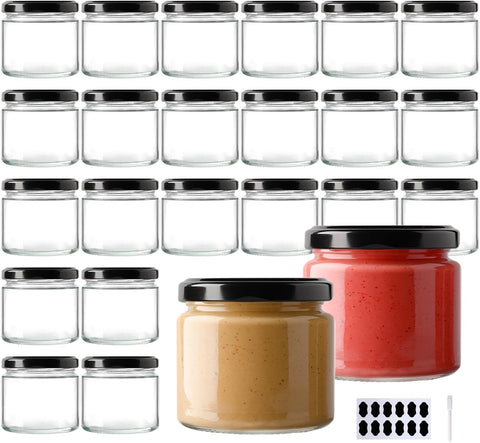 BPFY jarras de vidrio 5oz con tapa negra, ideales para conservas limpias y seguras.