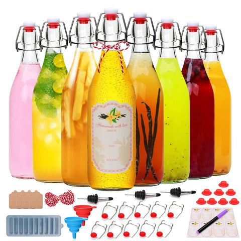 BraJttt botella de vidrio 32 oz con cierre giratorio para conservar bebidas
