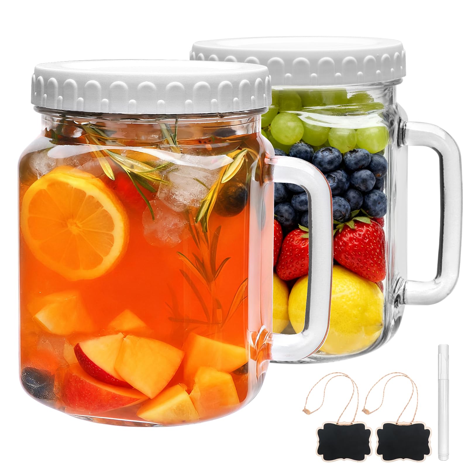 Brajttt mason jar boca ancha 74oz con asa, facilita verter y llevar bebidas.