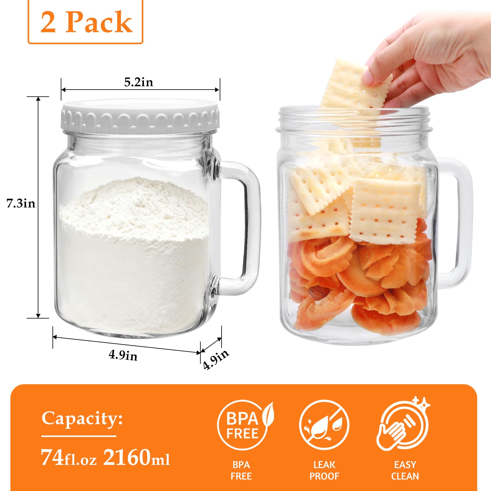 Brajttt jarro mason con tapa hermética para conservar frescura de alimentos.