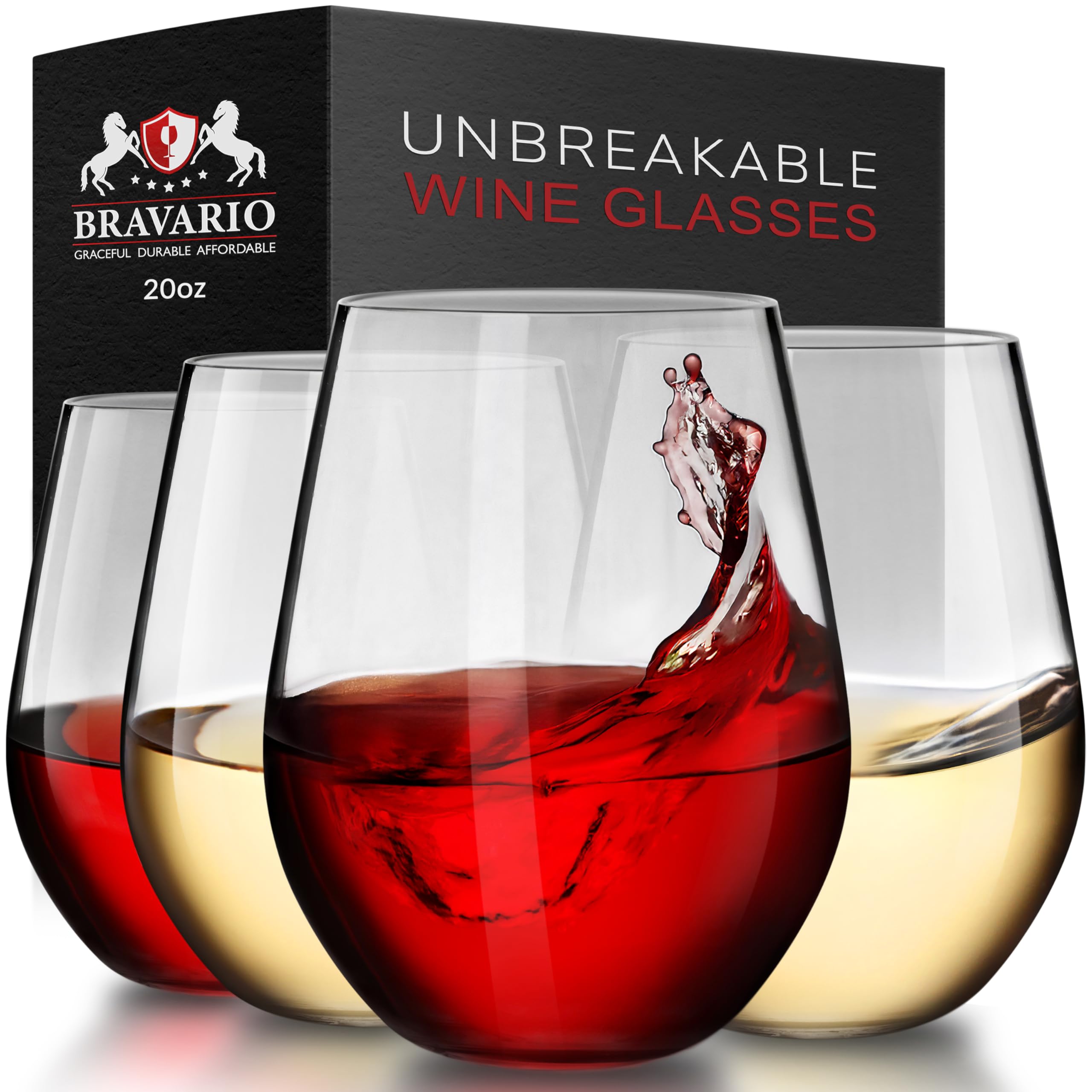 Bravario vaso vino inquebrantable con acabado claro para exterior.