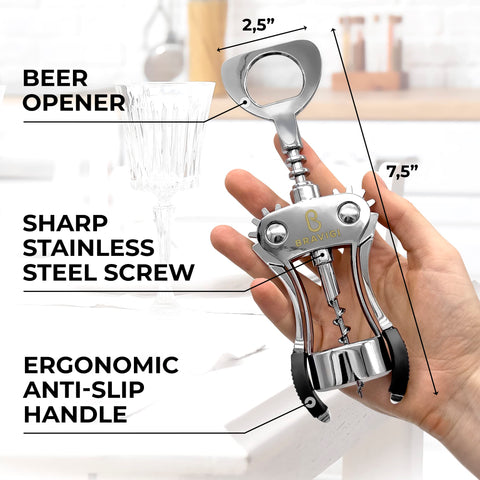 BRAVIGI abre botellas de cerveza y vino con un solo utensilio.