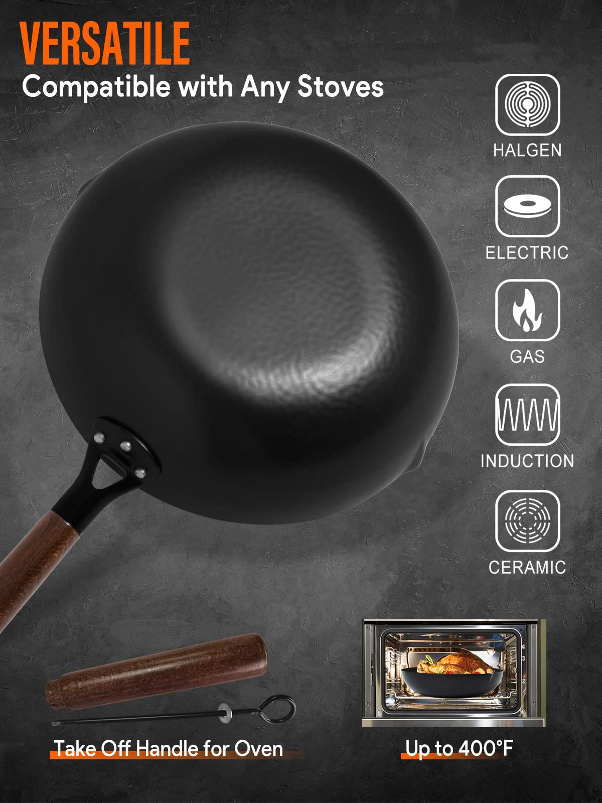 Wok BrBrGo apto para gas, inducción y eléctrica, ideal para cualquier cocina