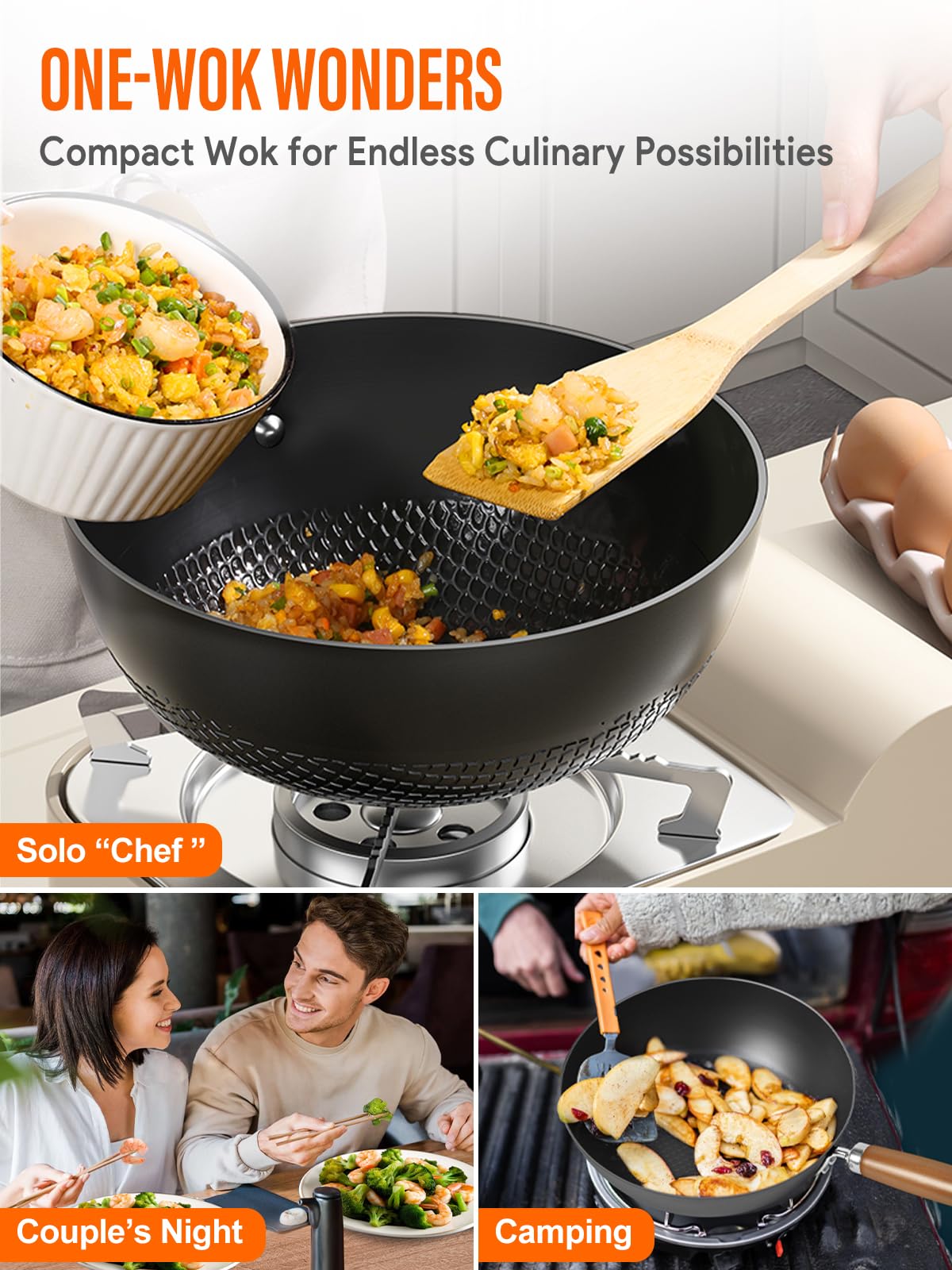 BrBrGo Wok de acero carbono sin recubrimiento para una cocción directa y duradera.