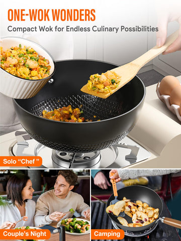 BrBrGo Wok de acero carbono sin recubrimiento para una cocción directa y duradera.