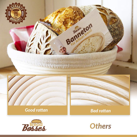Bread Bosses kit de horneado completo incluye banetón, raspador y forro.