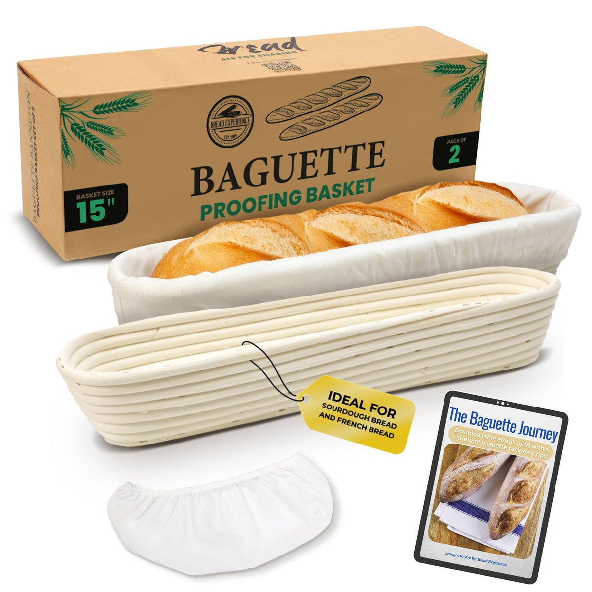 Bread Experience cestas para baguette de 15 pulgadas con flujo de aire para levado uniforme