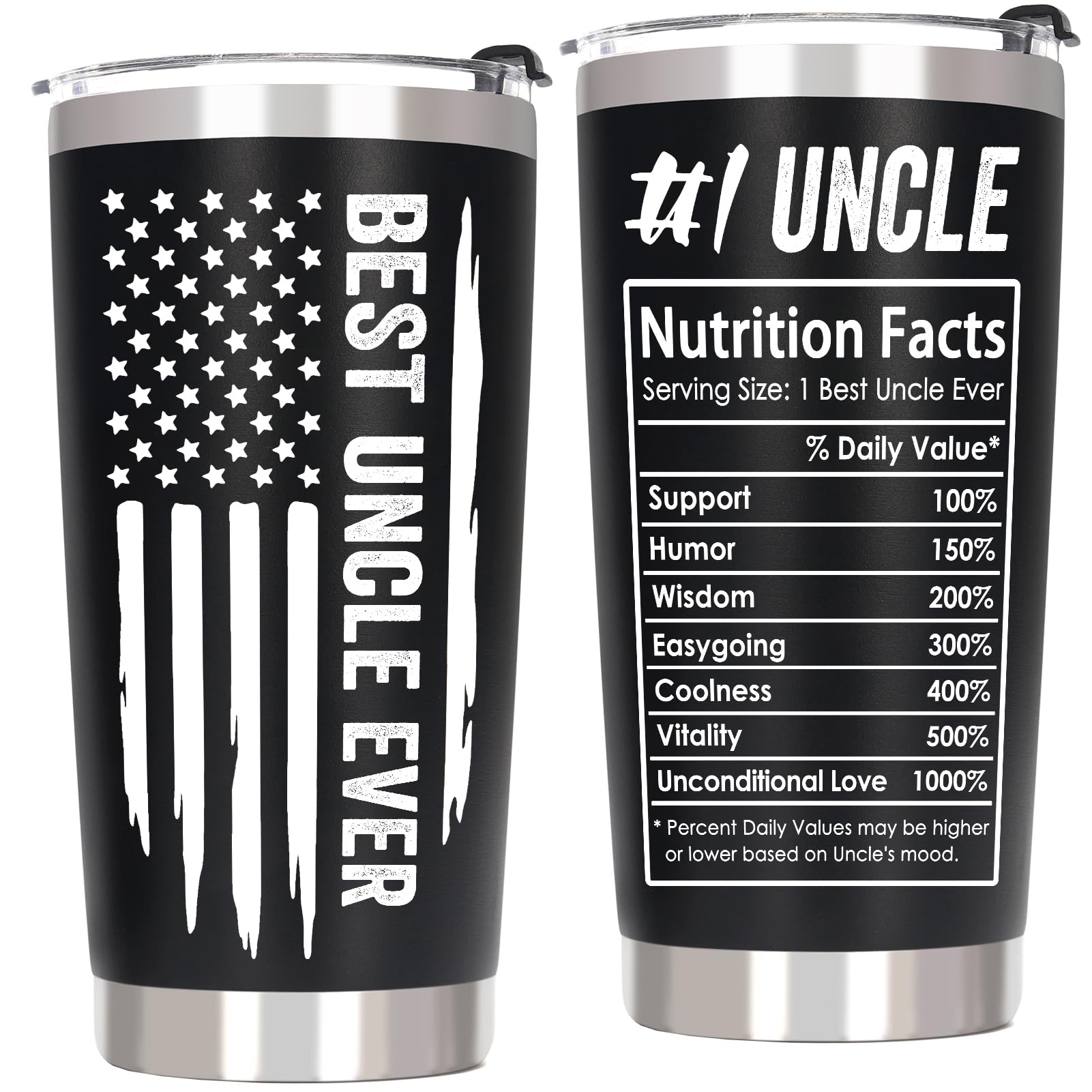 Breezy Valley, tumbler Uncle frontal: diseño limpio y regalo práctico para ocasiones especiales.