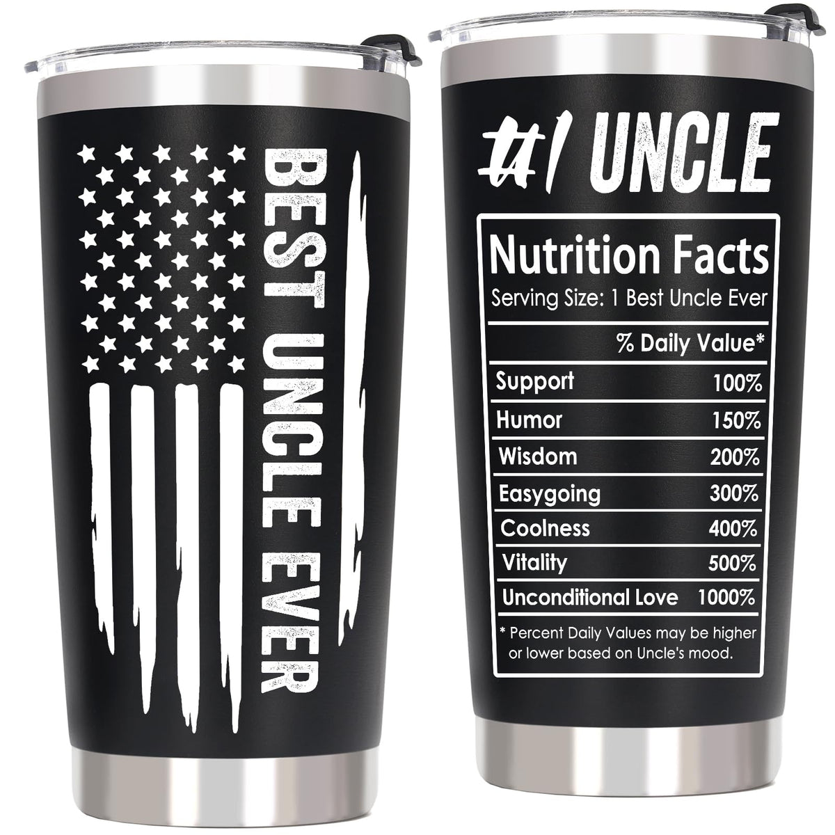 Breezy Valley, tumbler Uncle frontal: diseño limpio y regalo práctico para ocasiones especiales.
