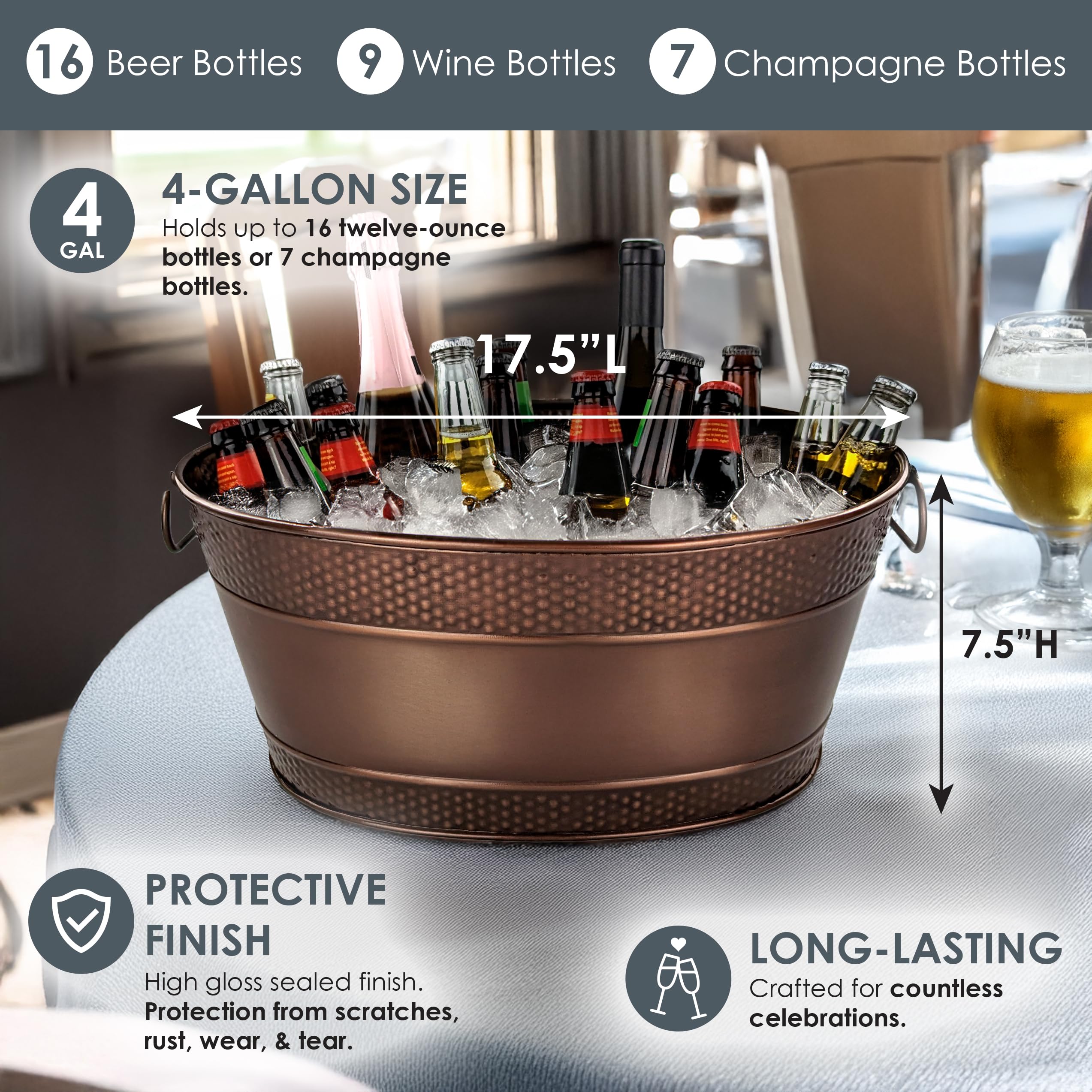 Capacidad de 15 qt permite colocar hasta dieciséis botellas con hielo