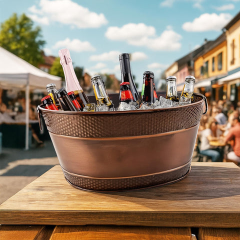 Enfriador ovalado de vinos BREKX con acabado cobre antiguo para eventos