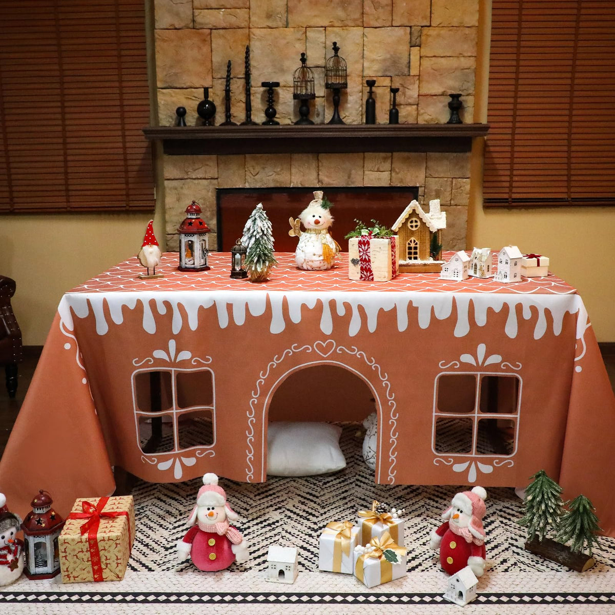 Breling Mantel Casa Jengibre: vista amplia de mesa lista para fiesta.