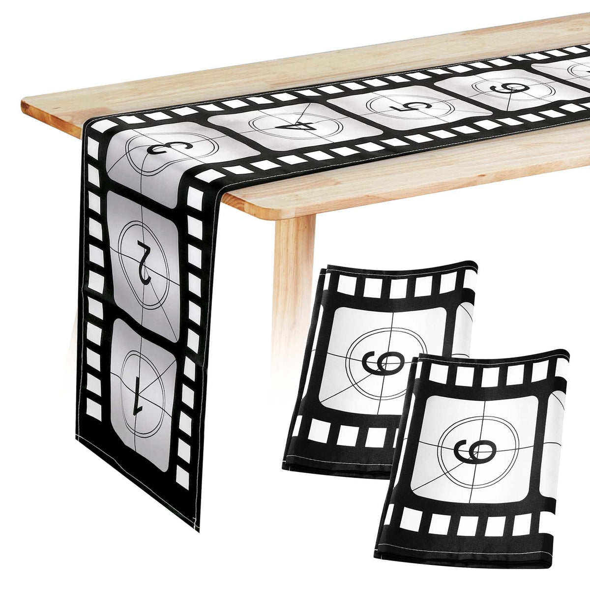 Mantel corredor Breling con cinta de película en negro y blanco para mesa.