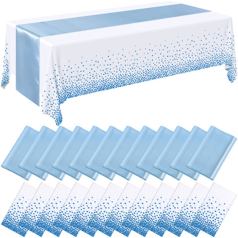 Mantel Breling desechable 54x108, azul y blanco, para fiestas limpias y rápidas.
