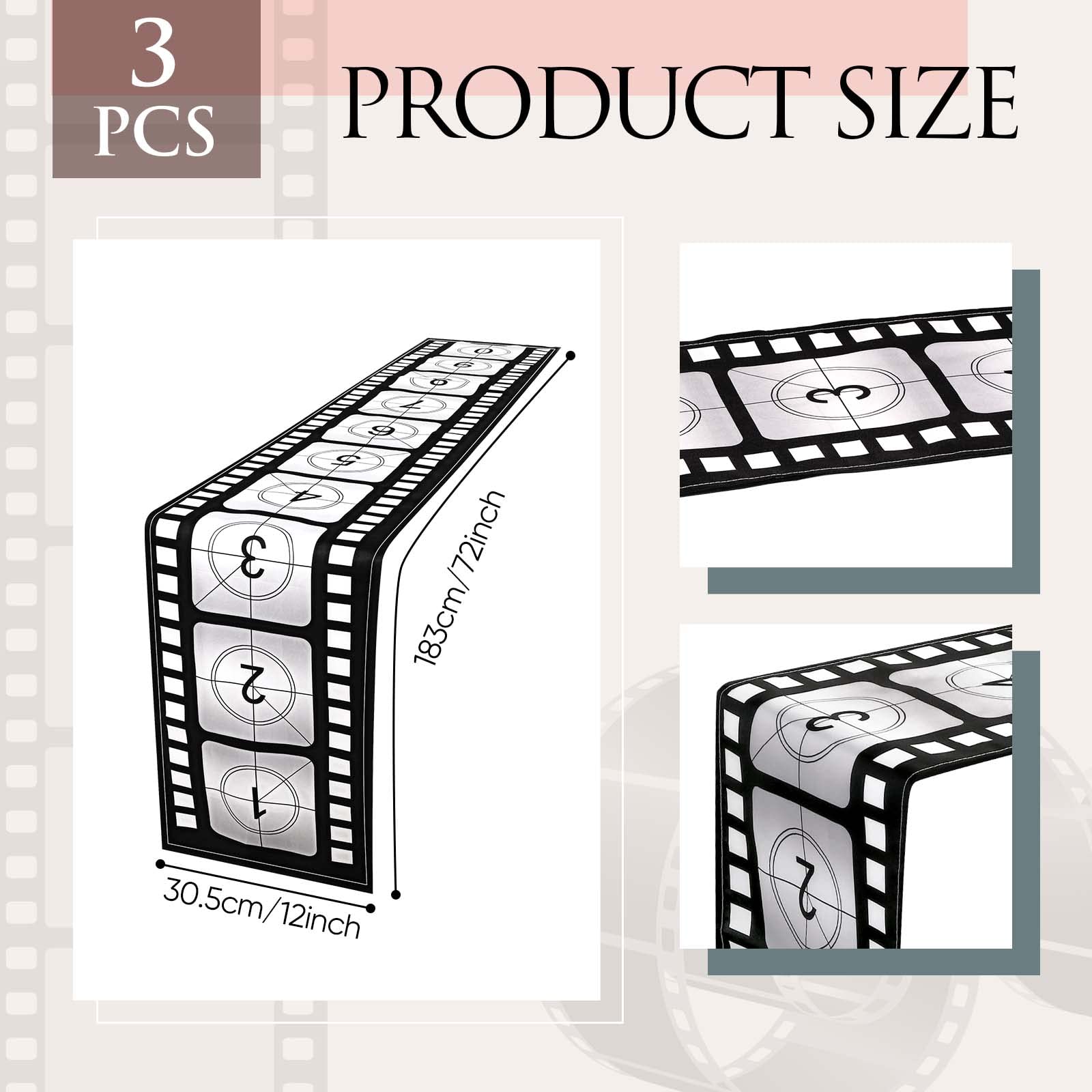 Detalle de cinta de película Breling para un toque cinematográfico en la mesa.