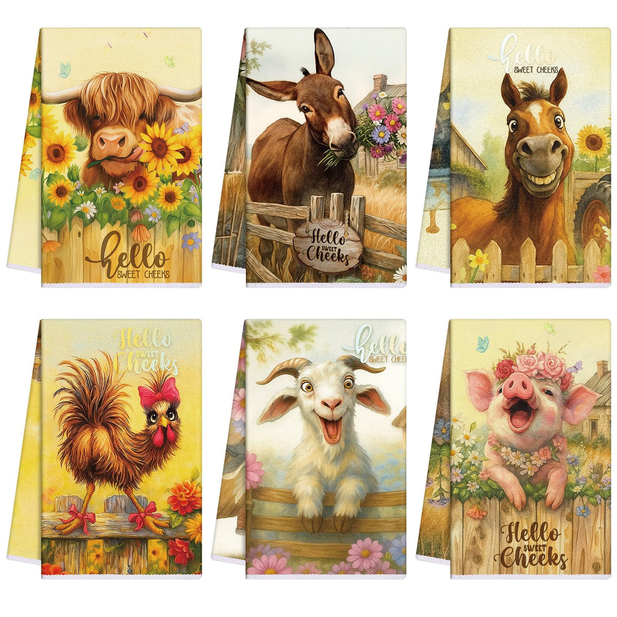 Toallas Breling con diseño granja y animales, para secado rápido en la cocina.