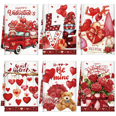 Toallas Breling para San Valentín con corazones rojos, decoración y uso práctico.
