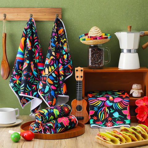 Breling toallas decorativas con motivos mexicanos, aportan estilo a la mesa.