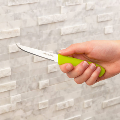 Cuchillo pelador Brenium con mango texturizado, agarre seguro para trabajos finos.