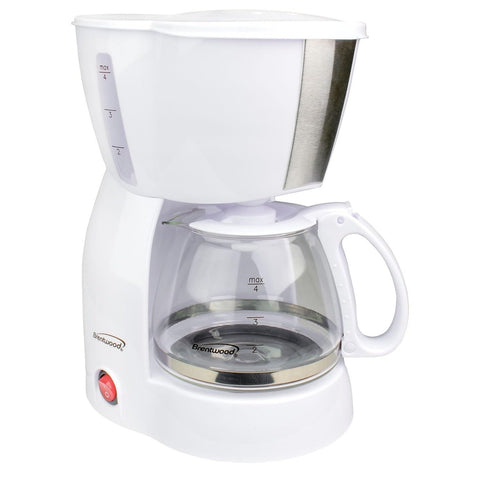 Brentwood TS-213W, vista frontal de cafetera de 4 tazas para uso diario