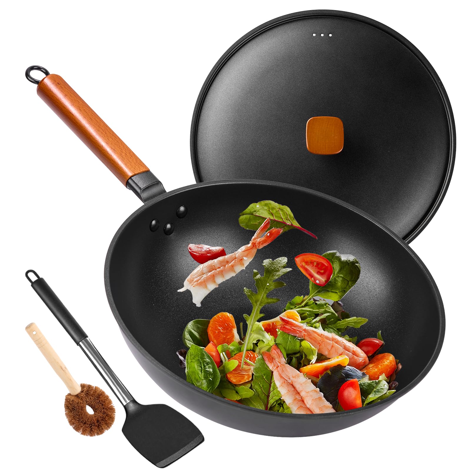 Bretor Wok de 13 pulgadas con base plana, ideal para saltear en cocinas modernas.
