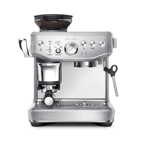 Breville Barista Express Impress frente de la máquina, lista para preparar café en casa.