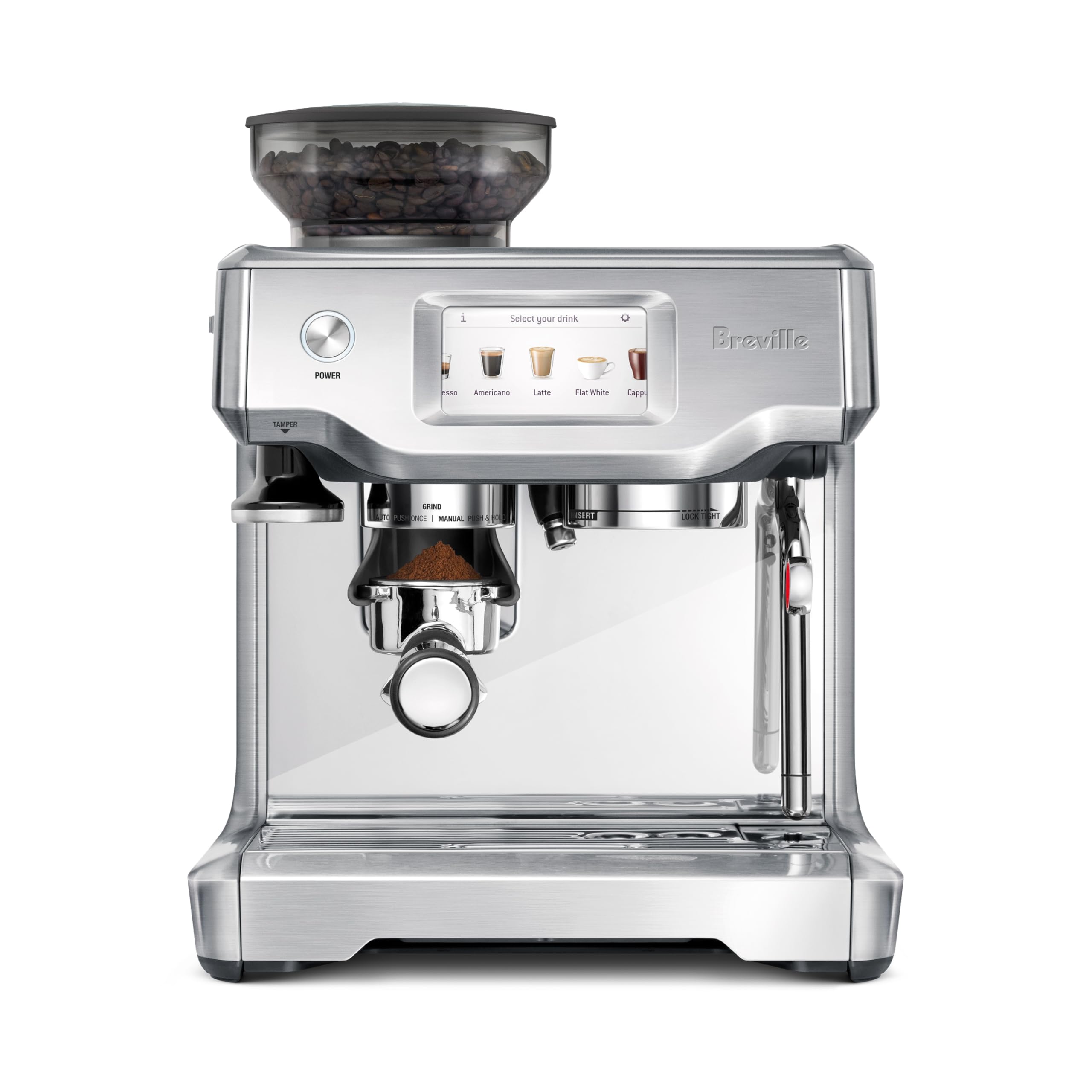 Breville Barista Touch con molino integrado para moler a demanda y mayor frescura.