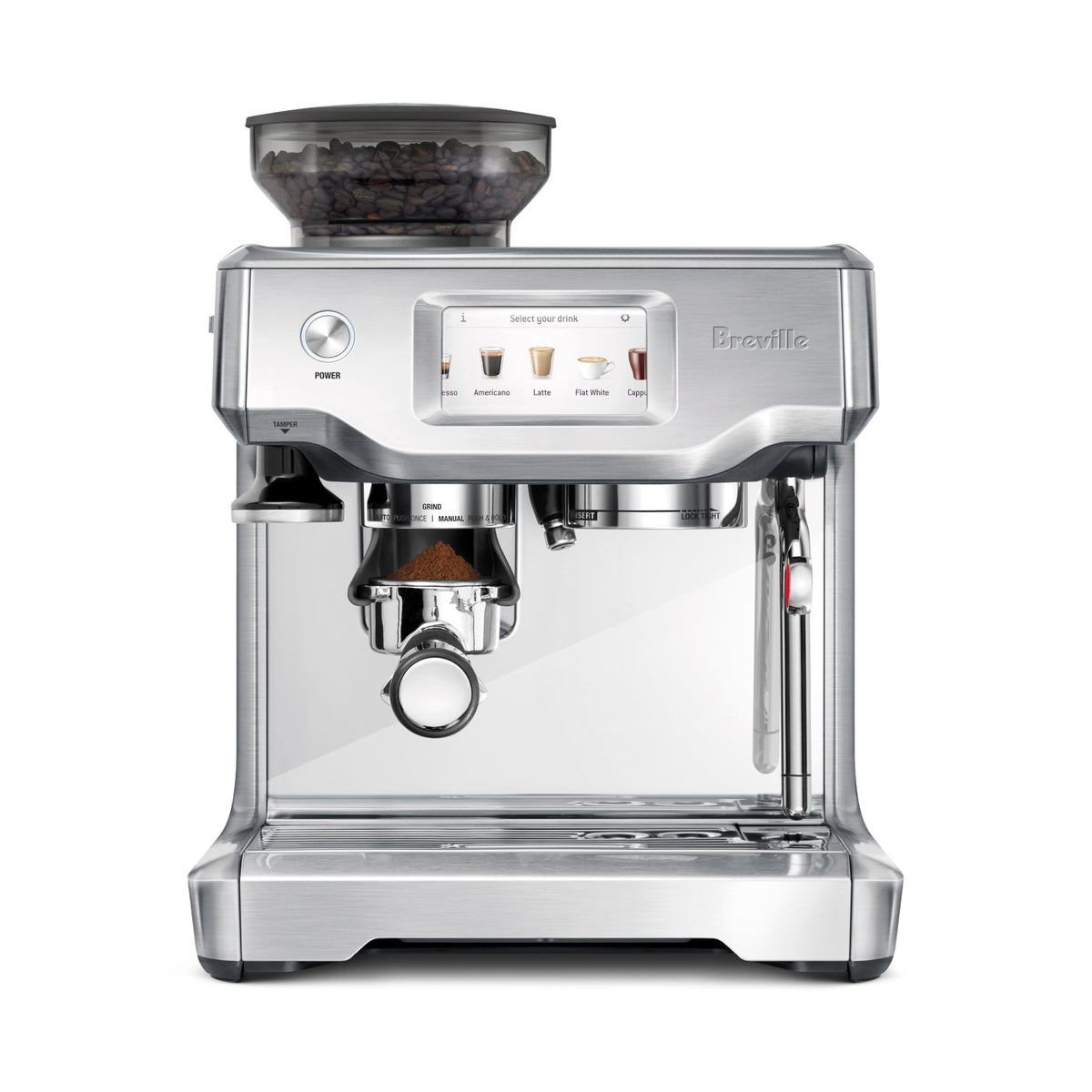 Breville Barista Touch con molino integrado para moler a demanda y mayor frescura.