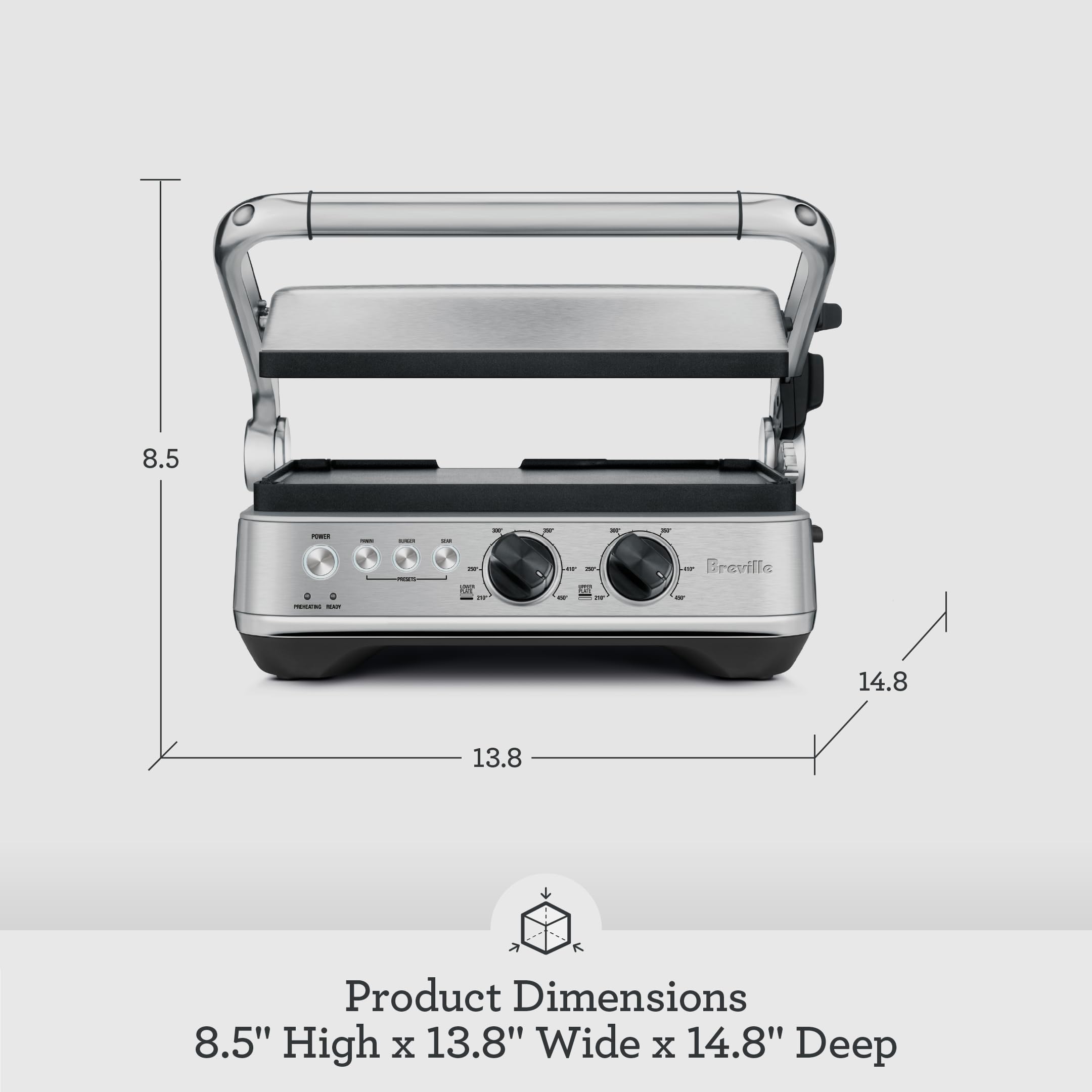 Breville BGR700BSS tres ajustes flexibles para Panini, Hamburguesas y Sellar