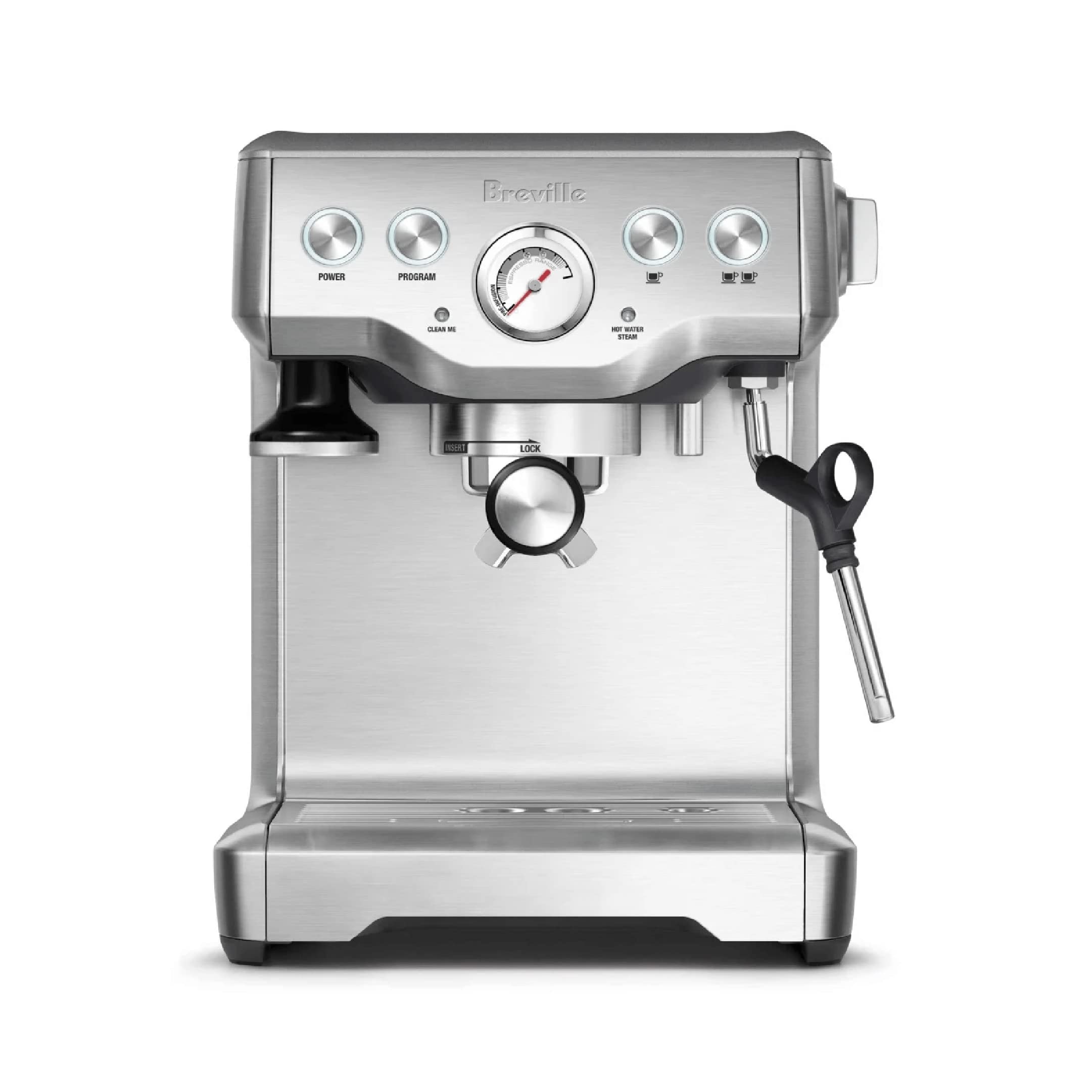 Breville BES840XL frente en acero cepillado, diseño elegante para la encimera