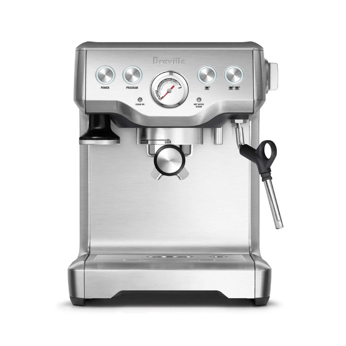 Breville BES840XL frente en acero cepillado, diseño elegante para la encimera