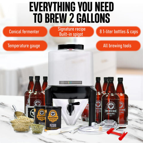 BrewDemon válvula de llenado facilita envasado sin sifón.