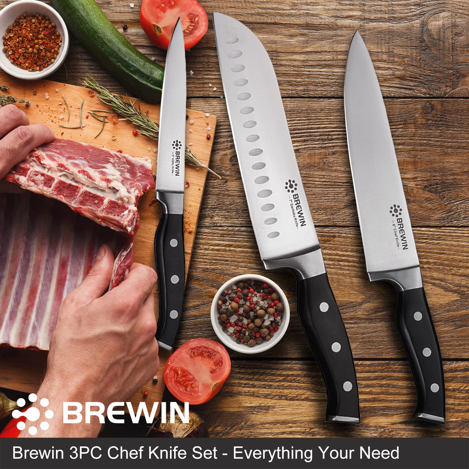 Cuchillo chef Brewin con diseño tang completo para balance y control superiores