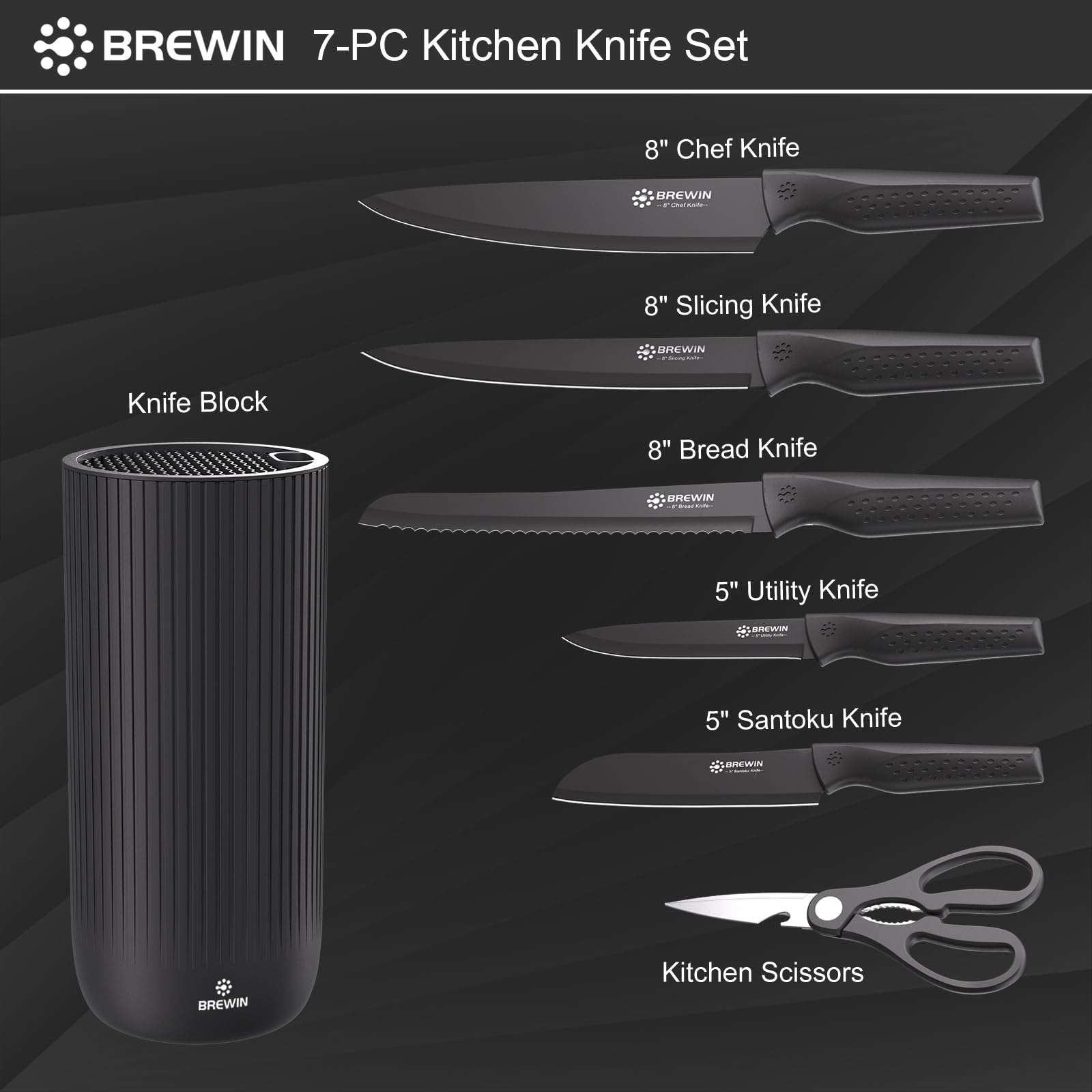 Cuchillo santoku Brewin de 5 pulgadas, ideal para dados y rebanar