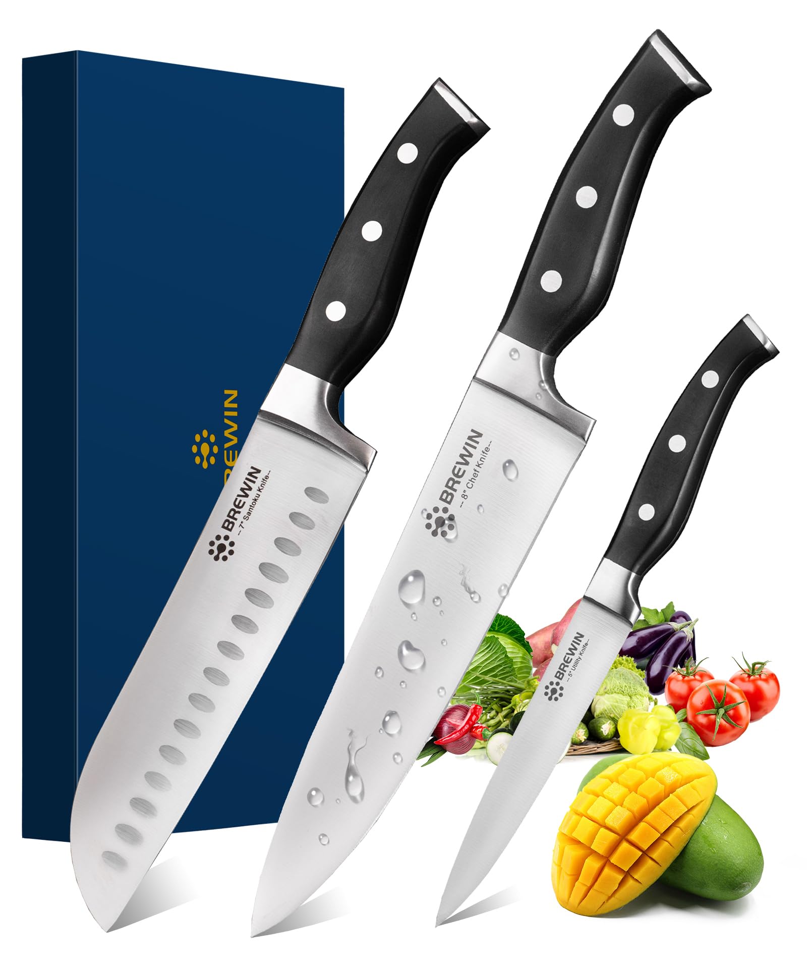 Cuchillos Brewin Professional: conjunto trío para cortes precisos de carnes y verduras