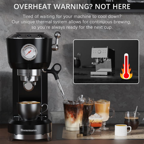 Brewmann máquina espresso, ajuste de copa para porciones personalizadas.