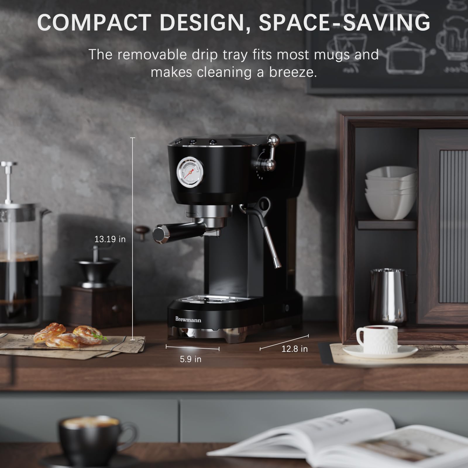 Brewmann máquina espresso, vaporización de leche para texturas cremosas.