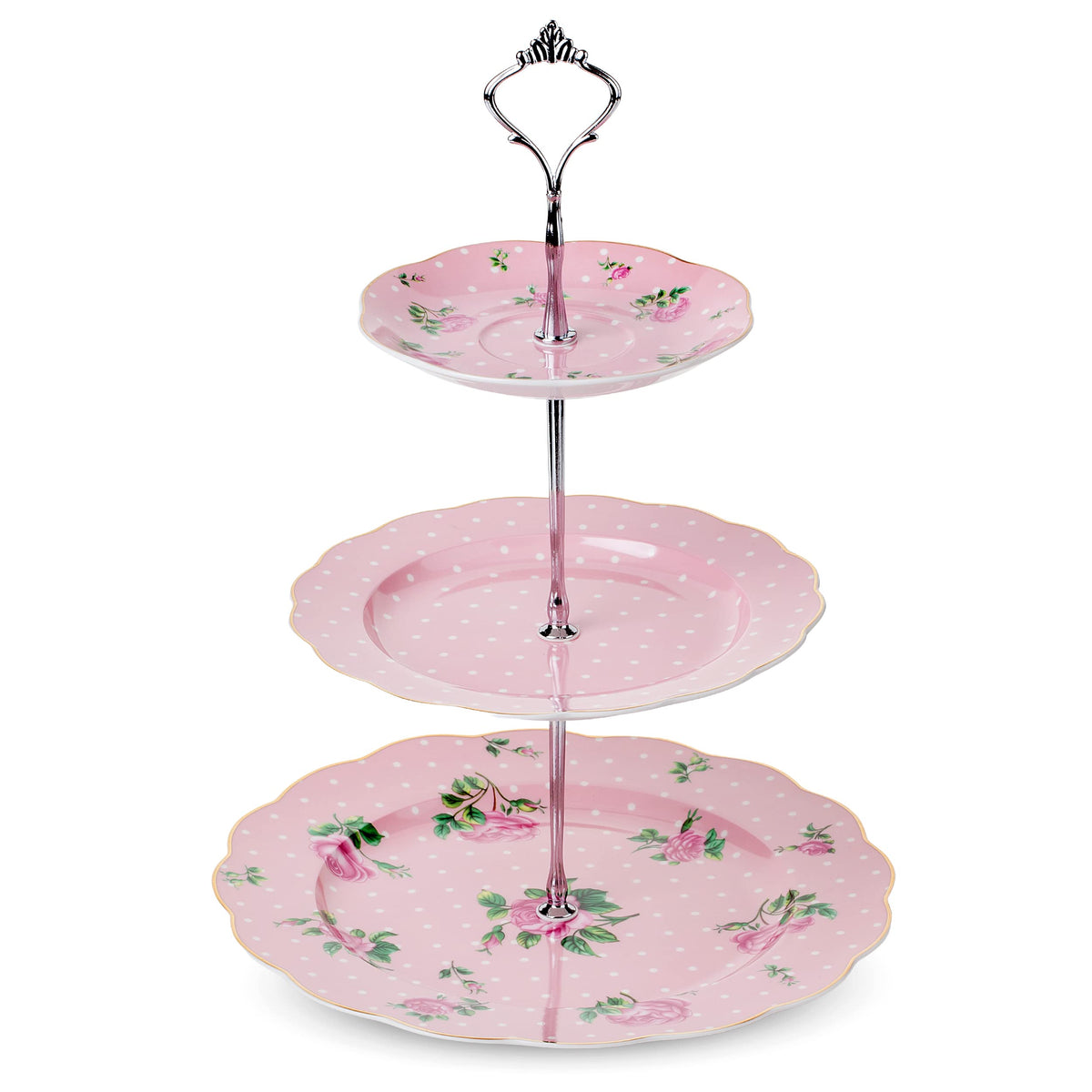 BTaT Floral tres niveles en porcelana, ideal para postres en la mesa.