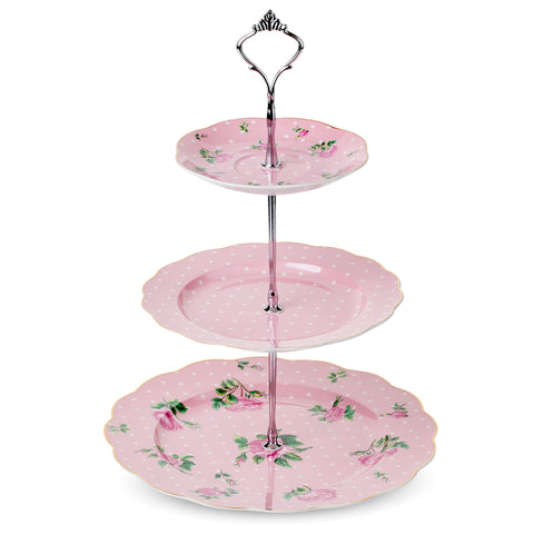 BTaT Floral tres niveles en porcelana, ideal para postres en la mesa.