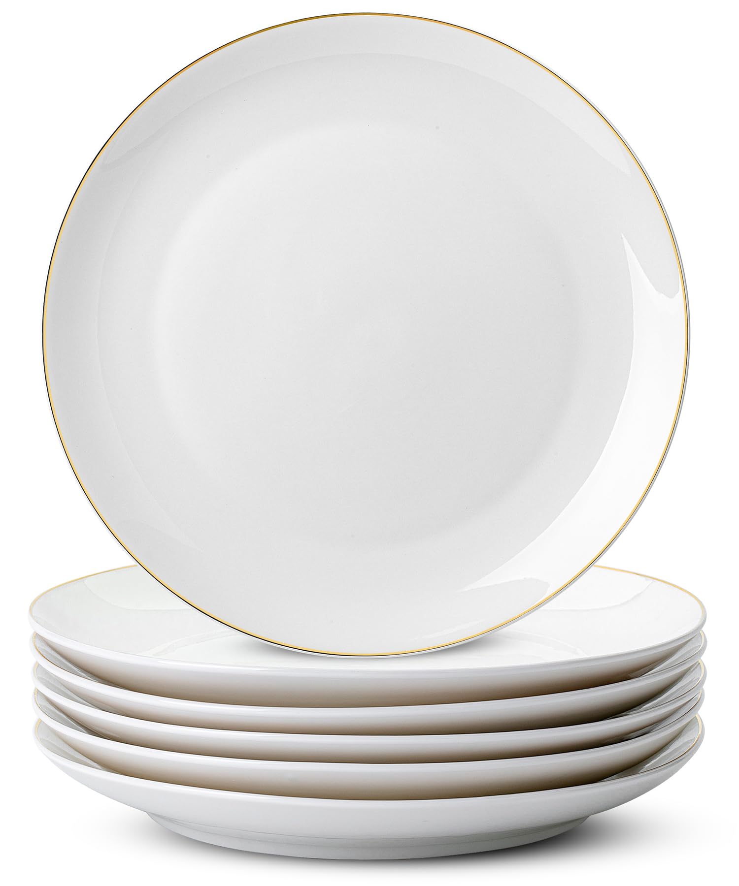 Brew To A Tea plato de porcelana blanco con borde dorado, ideal para comidas principales.