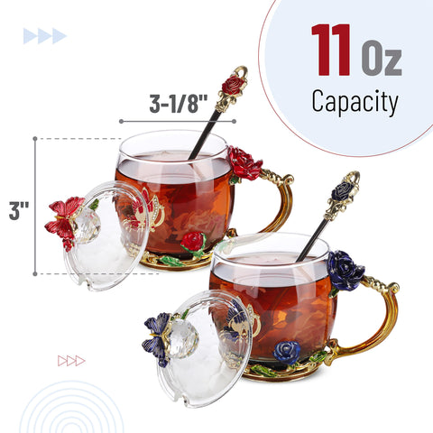 BTaT diseño mariposa y rosa en taza de vidrio para té elegante