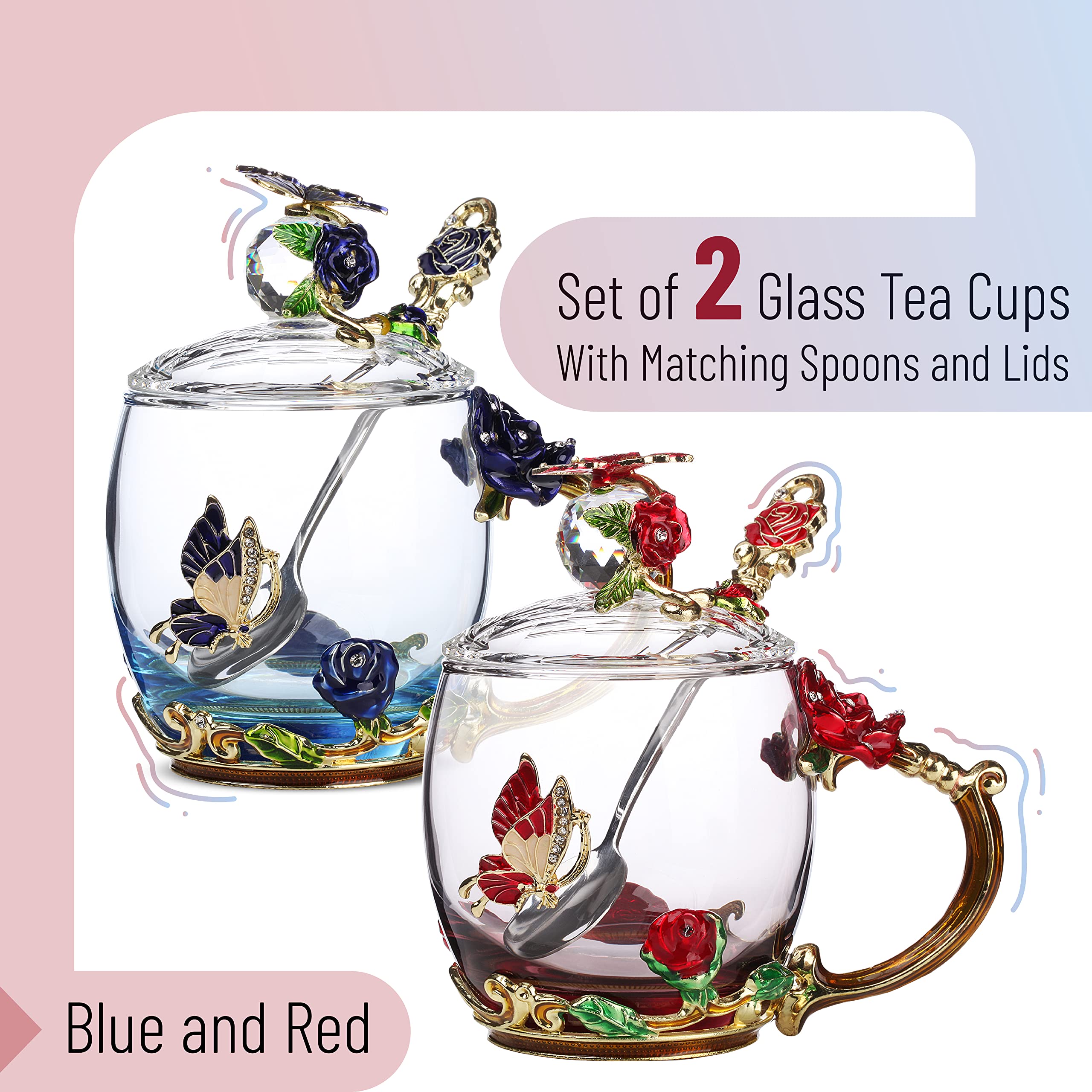 BTaT tazas de té rojas con tapa y cuchara, perfectas para regalo