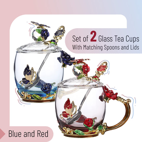 BTaT tazas de té rojas con tapa y cuchara, perfectas para regalo