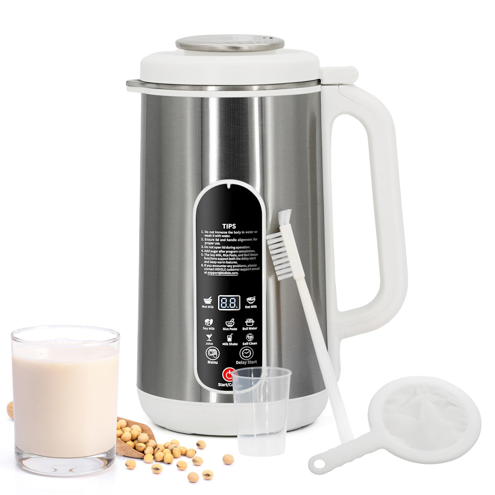 Brezzolife Nut Milk Maker exterior plateado, ideal para leche vegetal casera.