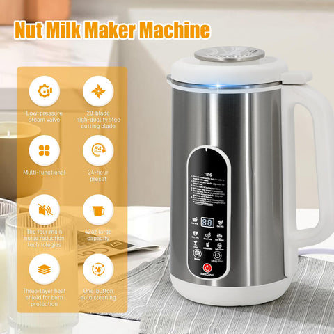 Brezzolife Nut Milk Maker laminas acero inoxidable, mezcla uniforme para bebidas.