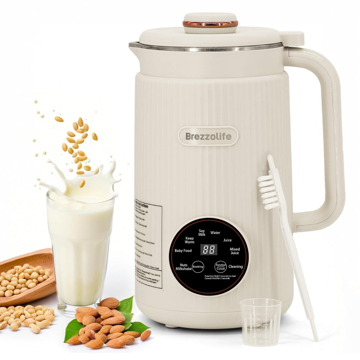 Brezzolife Nut Milk Maker con 12 cuchillas de acero para leche cremosa.