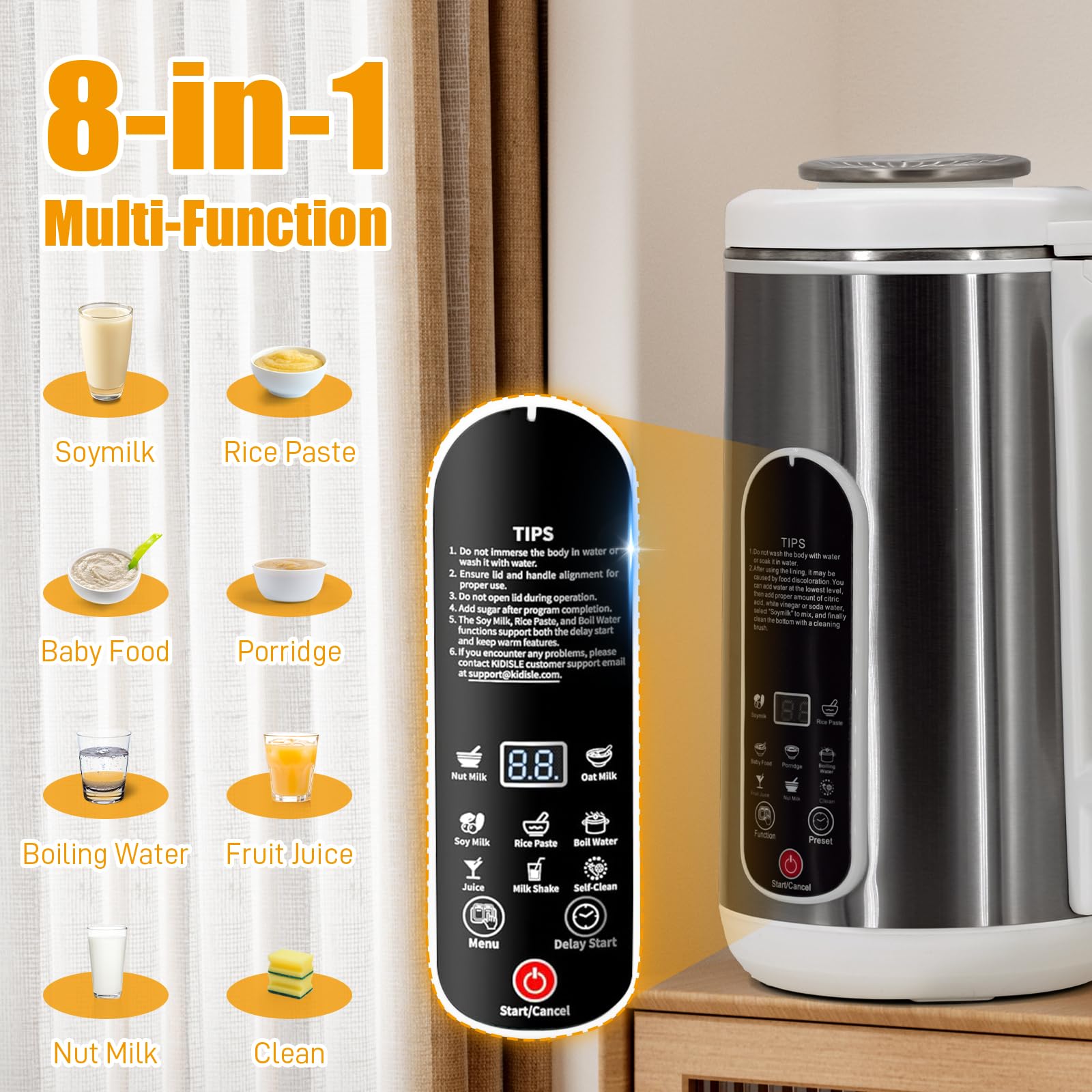 Brezzolife Nut Milk Maker panel LCD, operación sencilla para usuarios principiantes.