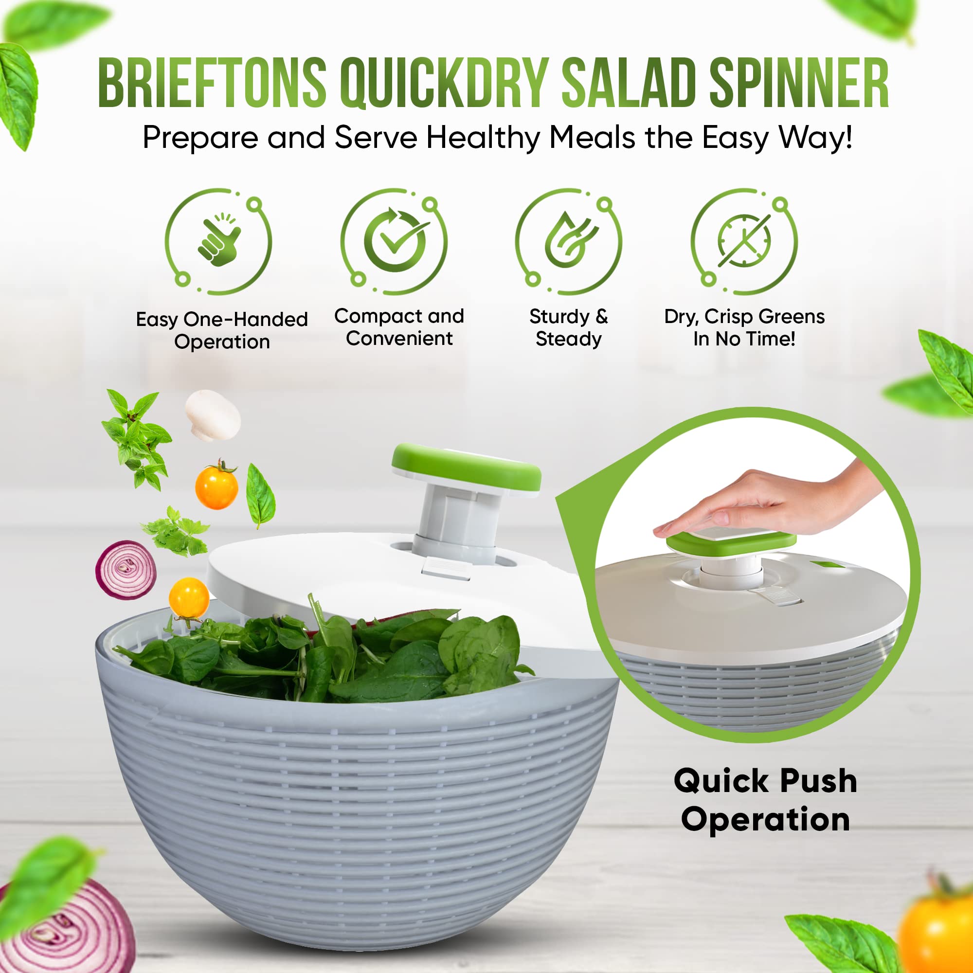 Brieftons ensaladera 6.2 qt secando hojas verdes de forma eficiente