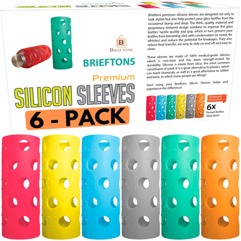 Fundas de silicona Brieftons para botella de vidrio con aislamiento y protección.